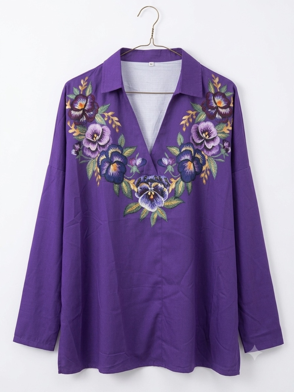 V-Neck 3/4 Sleeve Top in Purple -Printed Floral Design - Picture 2 of 8